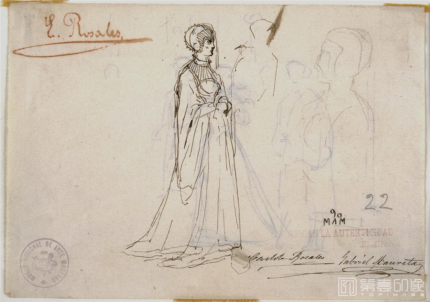 素描-西班牙普拉多美术馆素描藏画-Rosales Gallinas, Eduardo-Dona Blanca de Navarra2-1601
